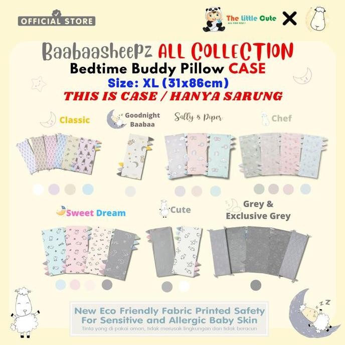 Baabaasheepz Bedtime Buddy Pillow Case Xl Size Sarung Bedtime Buddy Classic Grey Cute Chef Sweet Dre
