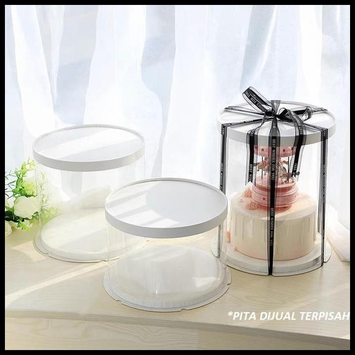 

Cake Box Kotak Kue Mika Tinggi Ekonomis D 25cm x T 35cm + tatakan Putih-putih