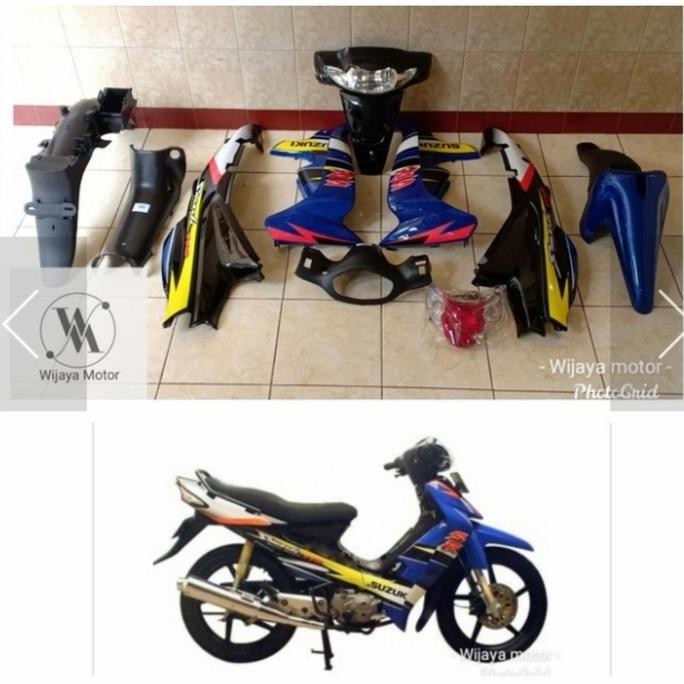 cover body full set kasar halus suzuki smash 110 biru hitam & lampu