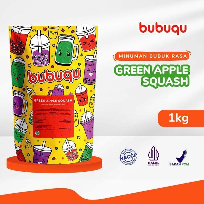 

baru bubuk minuman apel hijau bubuqu green apple 1kg - powder minuman buah segar