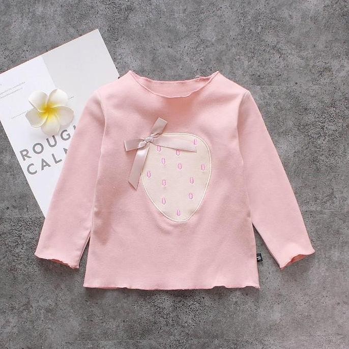 SALE KAOS ANAK PEREMPUAN LENGAN PANJANG MOTIF STRAWBERRY WARNA PUTIH PINK UNGU BAJU CEWEK