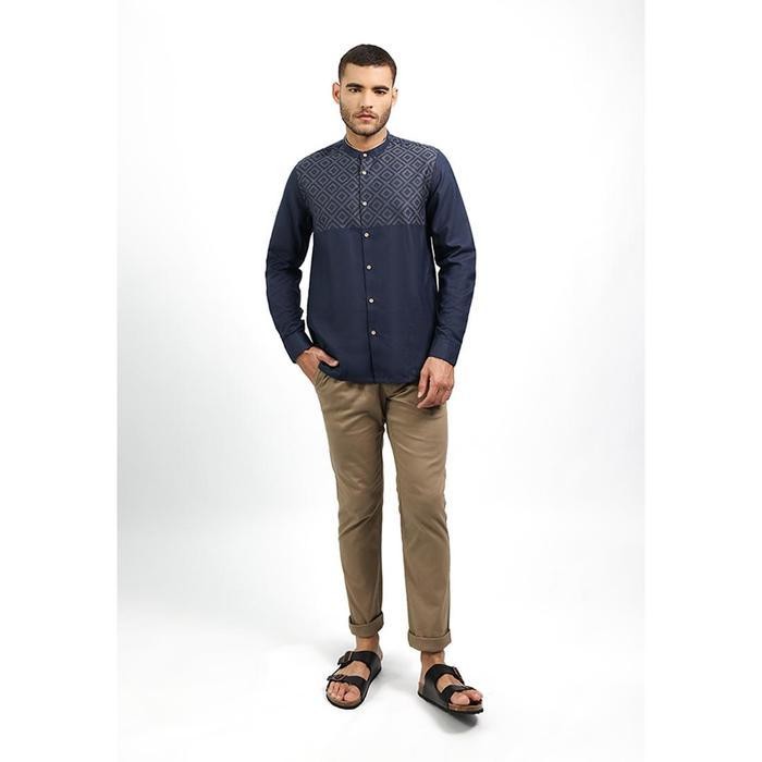 Moc Kemeja Koko Lengan Panjang Pria Bahri-Navy