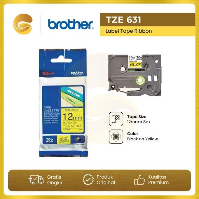 

TERMURAH - BROTHER Label Tape TZE 631 12mm Black On Yellow