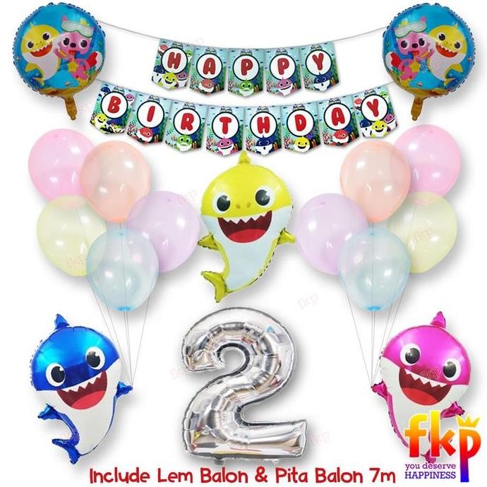 Paket Ulang Tahun Baby Shark / Paket Dekorasi Ultah Anak Tema Ikan Hiu