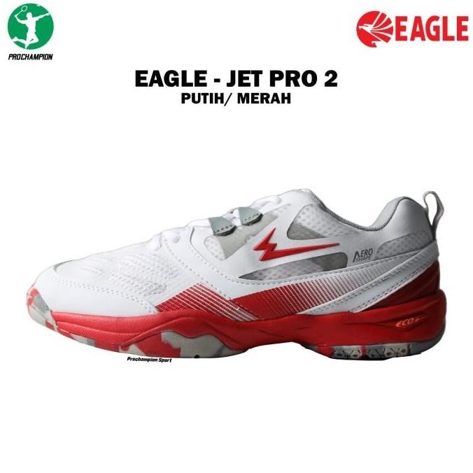 TERBARU - Sepatu Badminton Eagle Shoes Jet Pro 2 Putih Merah