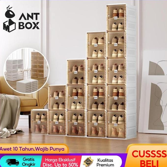 

ANTBOX Lemari Sepatu Transparan Estetik dan Kotak Sepatu Akrilik dari PVC Rak Sepatu Lipat yang Hemat Tempat dan Anti Debu untuk Penyimpanan Sepatu dan Sandal dengan Tampilan Bersih Serbaguna dan Ideal untuk Semua Jenis Sepatu di Kamar atau Walk-in Closet