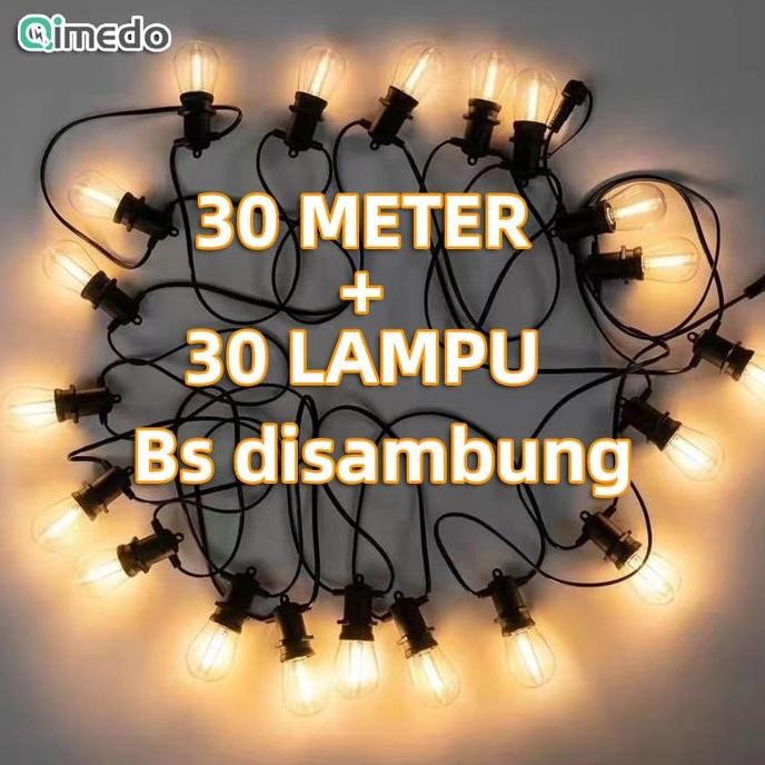 30 Meter 30 Lampu 1 Set Led Outdoor Fitting Lampu Tahan Air Kafe Dekorasi Lampu Hias Komplit Lampu D
