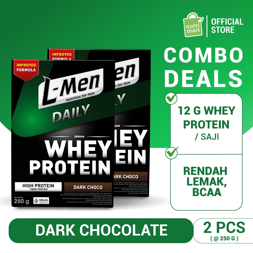 Twin Pack - L-Men Whey Daily Dark Chocolate 250g - Suplemen Tinggi Whey Protein