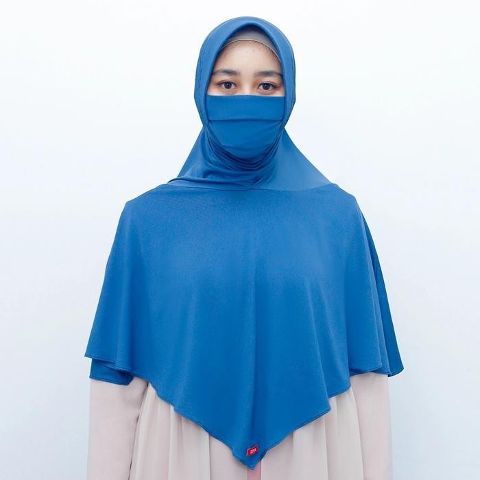 RHS ZOYA Hijab Masker Instan Bergo Jumbo Kerudung Biru Syari Monacron Blue