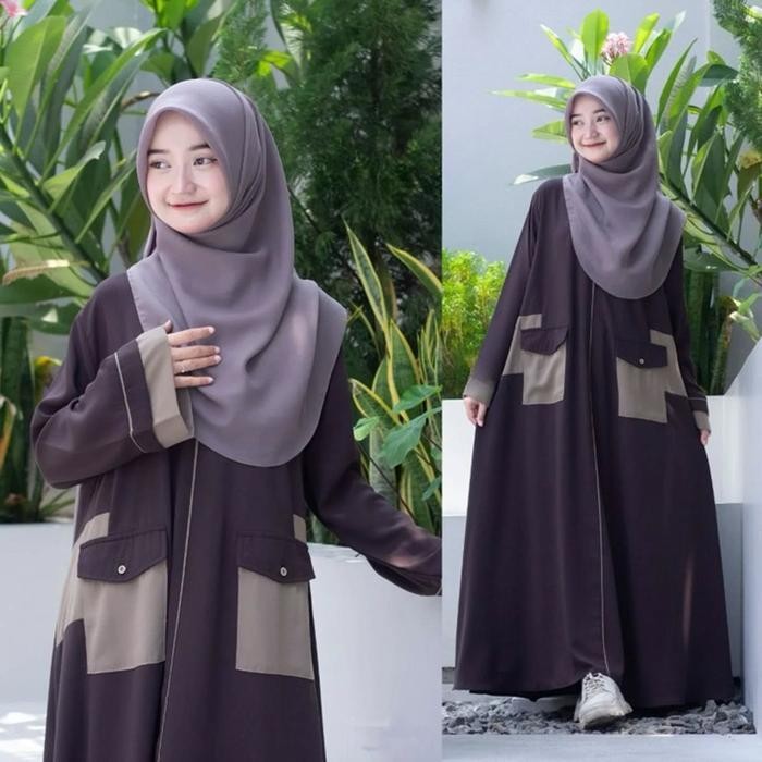 Baju Muslimah Anak 13-15 Tahun Halimah Abaya Bahan Crinkle Polos Model Kekinian Baju Gamis Anak