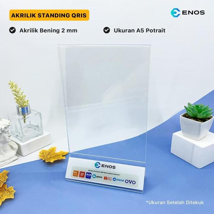 

New Tempat Brosur Akrilik Kaki Segitiga Display QRIS, Menu, Papan Informasi Custom Logo
