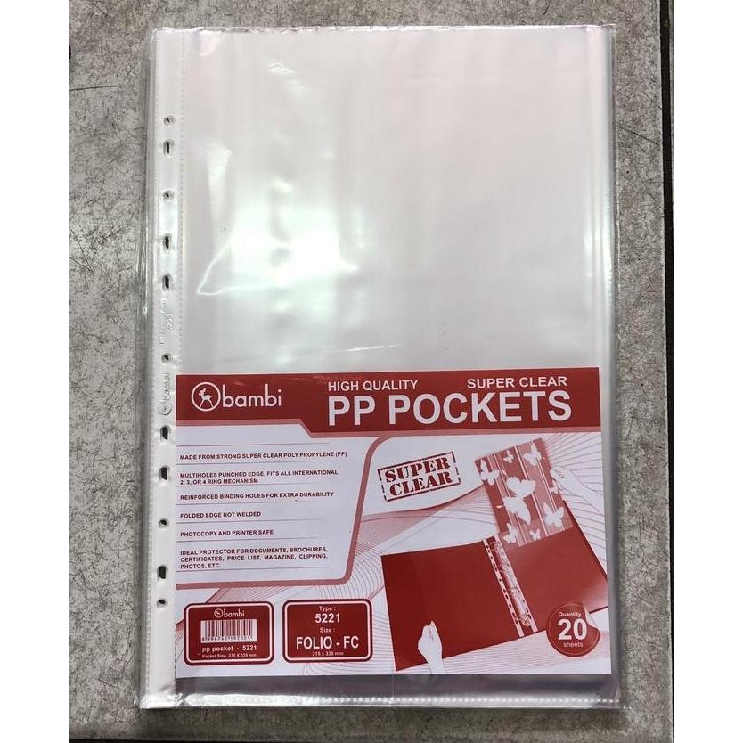 

New PP Pocket / Sheet Proctetor Bambi 5221 Folio
