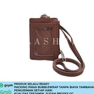 

New Lanyard Retsleting Name Tag ID Card Holder Kulit Sintetis Coklat Tua