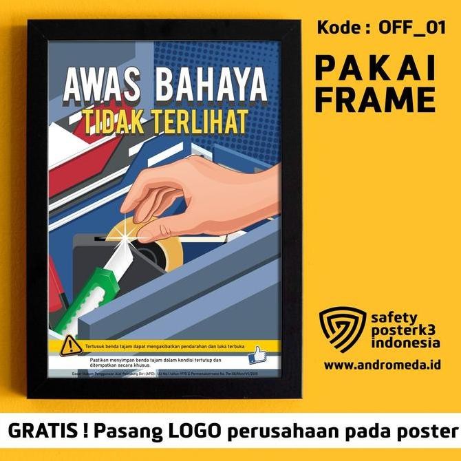 Safety Poster K3 : Office Bahaya Kantor Terjepit Hazard + Frame