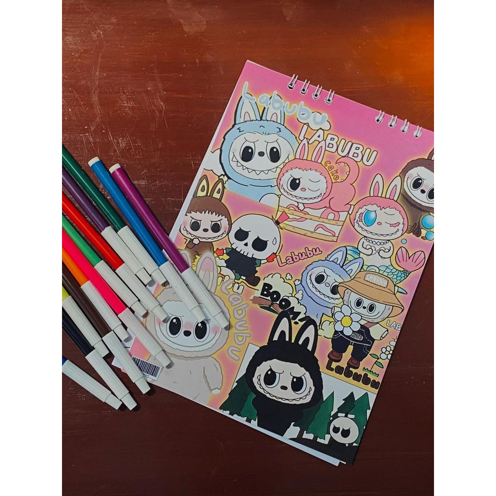 12 Pcs Labubu Buku Gambar Drawing Book + Spidol Warna 12 Warna Mewarnai Tk Sd Balita