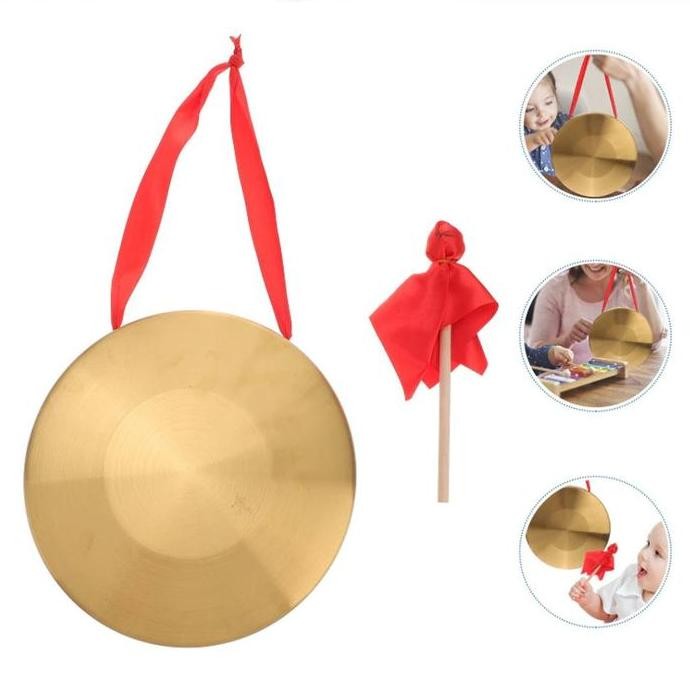 18CM Gong Kuningan Instrumen Perkusi Gong Tangan Cina Kecil Dengan Palu Bulat Gong Luo Mainan Musik 