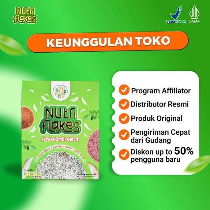 

Nutriflakes 3 Box - Sereal Umbi Garut Daun Kelor 280Gr | Granola Halal Organik Bpom Asli