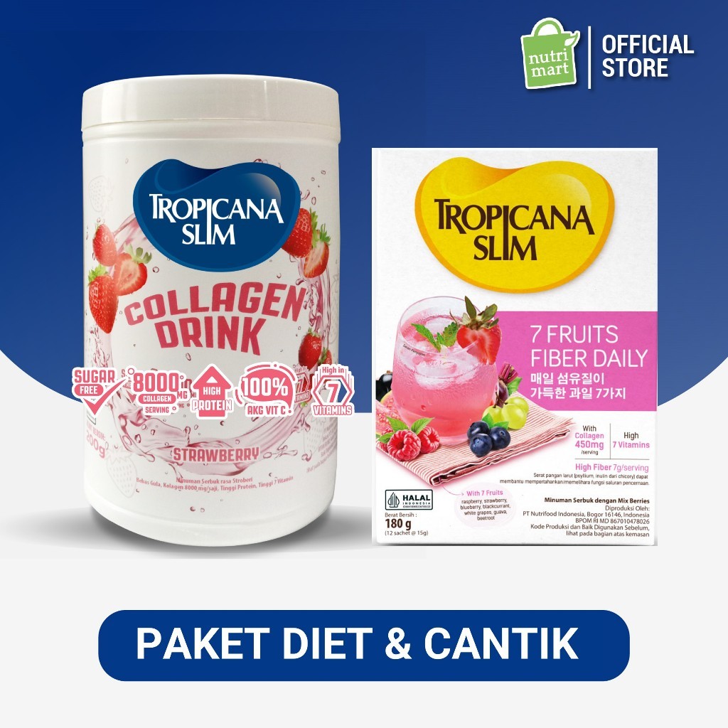 Paket Diet & Cantik - Tropicana Slim Collagen Drink Srawberry 200g & Tropicana Slim 7 Fruits Fiber D