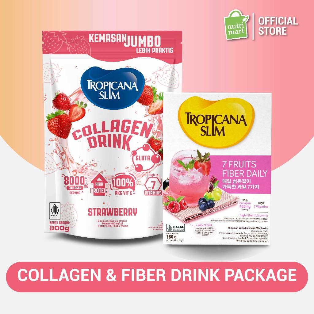Collagen x Fiber Package - Tropicana Slim Collagen Drink Strawberry with Gluta 800g + Fiber Daily 1 