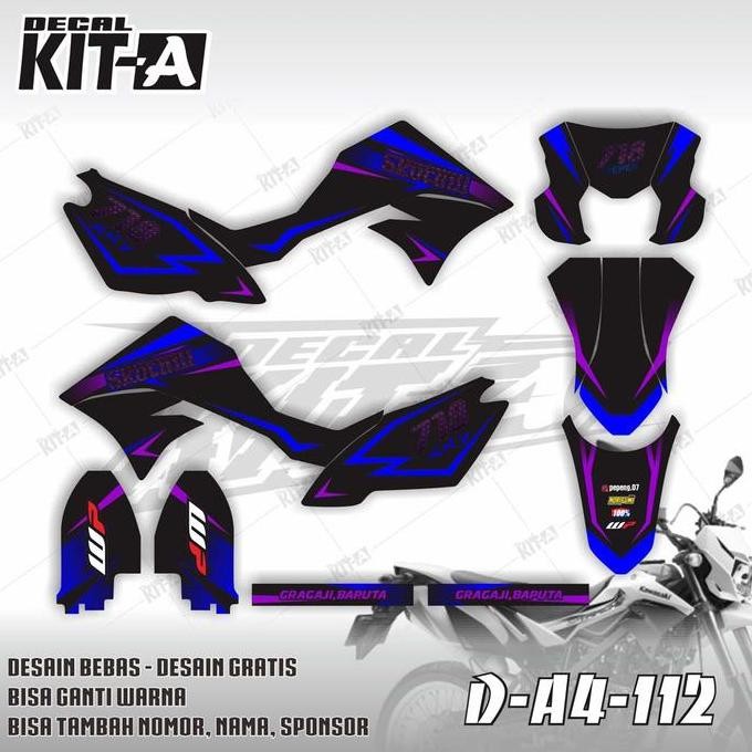 Stiker motor klx new dtracker motif hitam list biru ungu D-A4-112 decal new dtracker full body