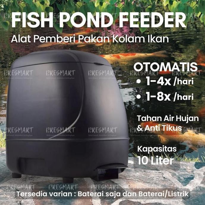 Auto Fish Pond Food Timer Feeder 10L Automatic Pemberi Pakan Makanan Otomatis Autofeeder Kolam Ikan 