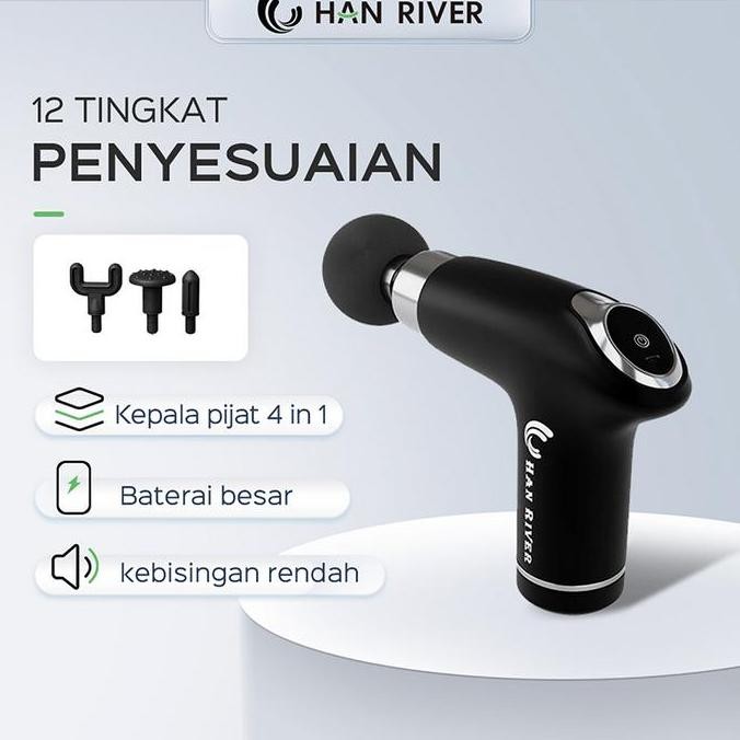 Original HAN RIVER Massage Gun Deep Tissue Muscle Massager Gun Hitam Shopee