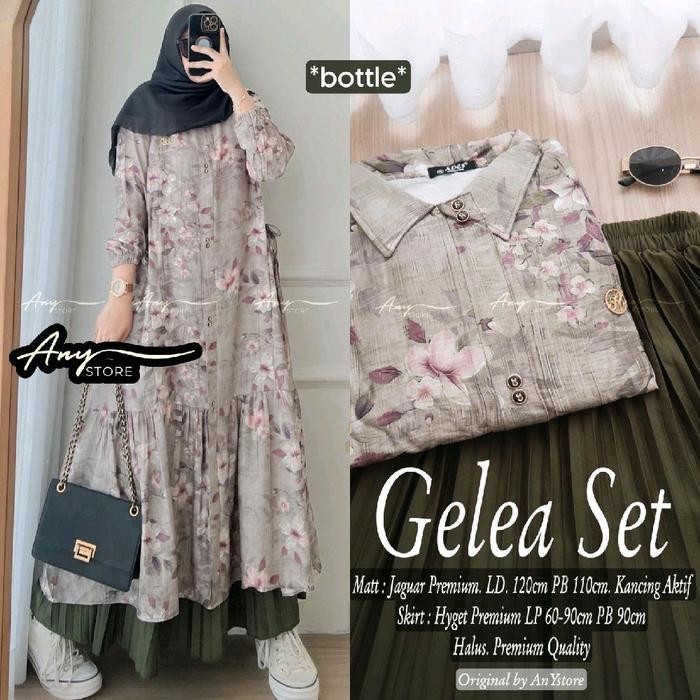 Bsh Gelea Resty Set Setelan Tunik Dan Rok By A.N.Y Long Tunic Jumbo Rok Panjang Plisket Hyget Premiu