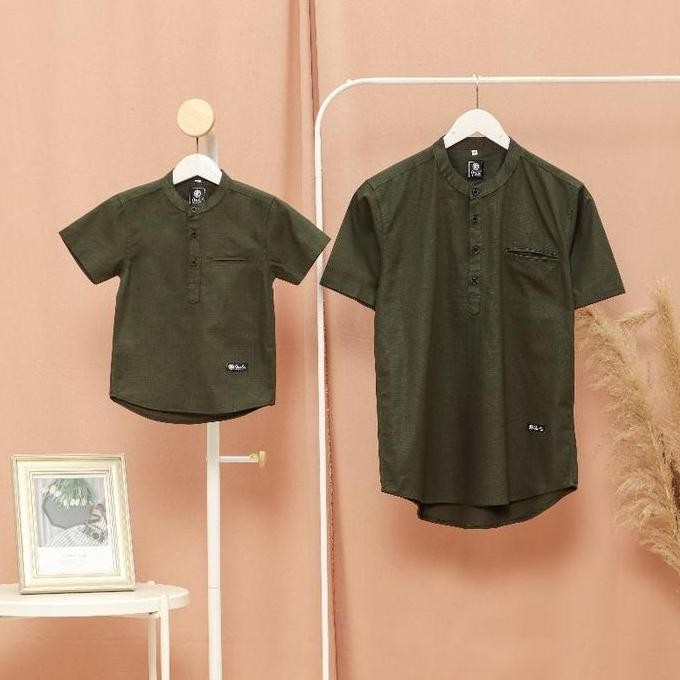 BSH Qurlu - Kemeja Koko Dewasa/Anak warna HIJAU ARMY (baju couple ayah dan anak laki-laki) Baju Koko