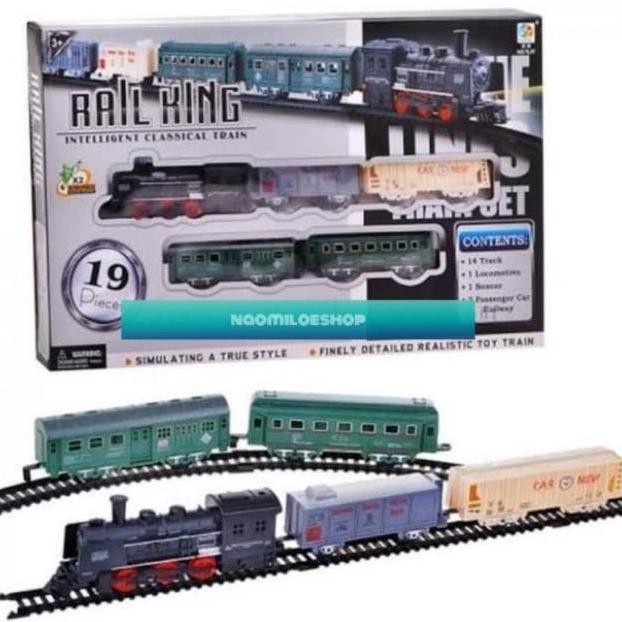 Up15 Jumbo Mainan Rail King 19Pcs Mainan Kereta Api 5 Gerbong Lokomotif Train Track Railking