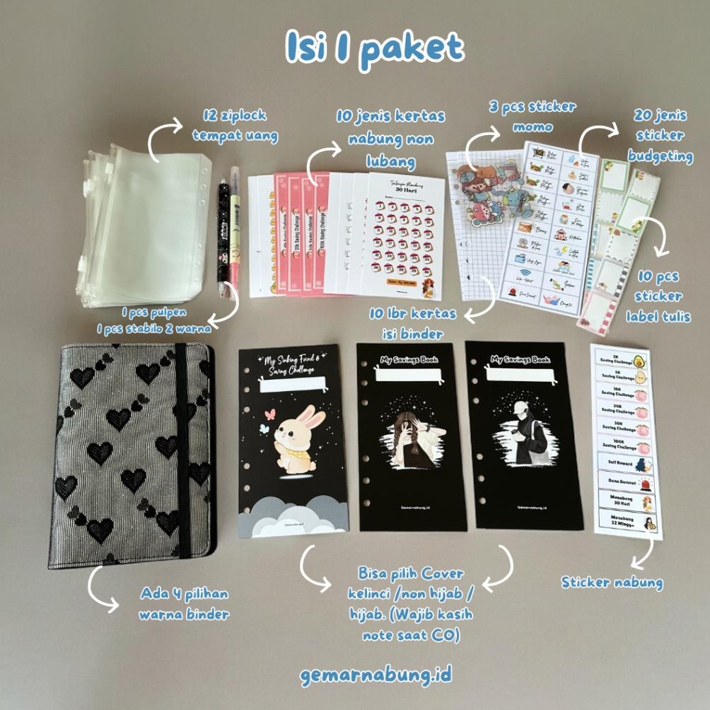 

Ready_Stock_Cod Paket Binder Nabung & Keuangan Set Lengkap Cloth Love 12 Ziplock Me-95