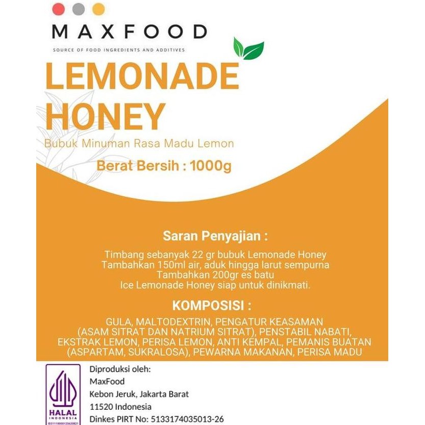 

Baru Lemonade Honey Powder Drink 1Kg - Bubuk Minuman Rasa Lemon Madu Segar
