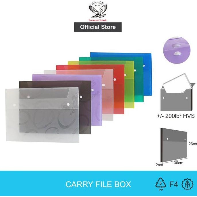

Original EAGLE Carry File Box Transparan Tebal 2cm Ukuran F4 Folio Tas Dokumen 2 Kancing
