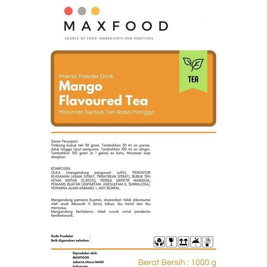 

Baru Maxfood Bubuk Mango Tea 1Kg - Serbuk Minuman Teh Rasa Mangga + Gula