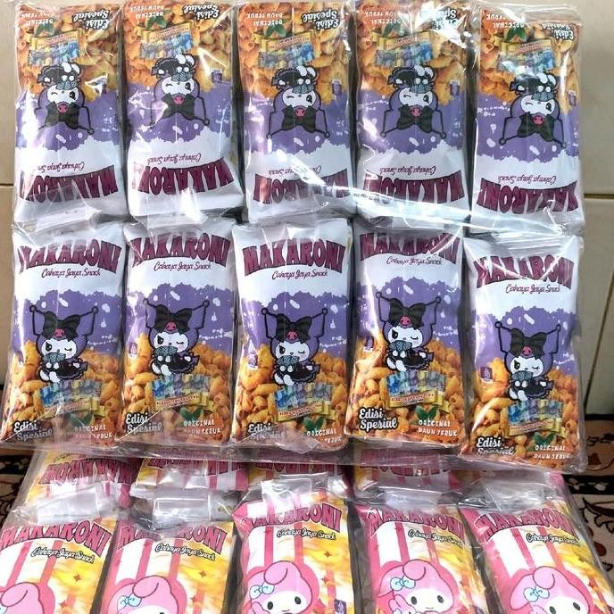 

Makaroni @100 pcs - Snack makaroni rasa Original dan Pedas Daun Jeruk - Kemasan Karakter Food Makanan cemilan berhadiah