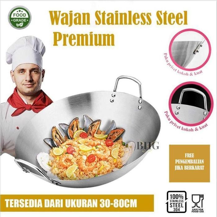 Cod(Wajan)Wajan Penggorengan Tebal Semua Stainless Steel/Wajan Anti Lengket Stainless Steel 304 Asli