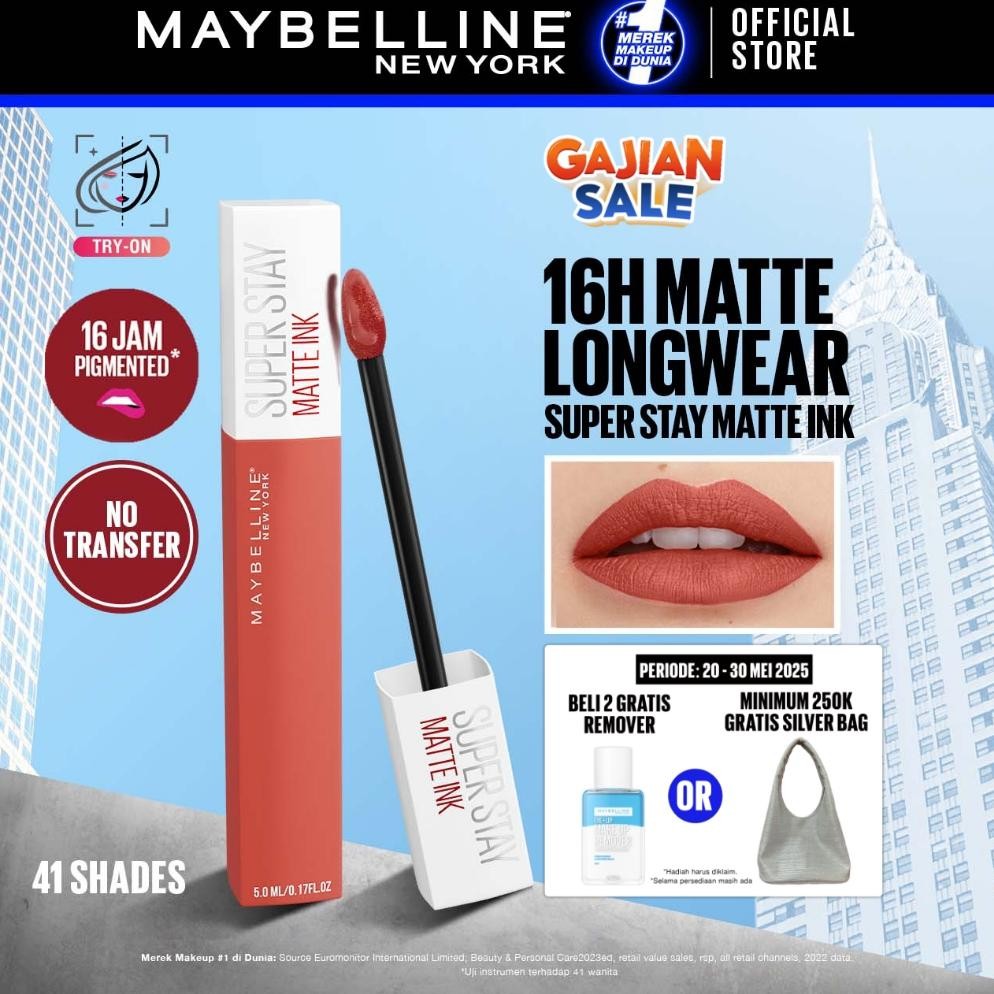 (Terbaru) MAYBELLINE OFFICIAL Superstay Matte Ink Liquid Long Lasting Waterproof Matte Lipstick Lipc