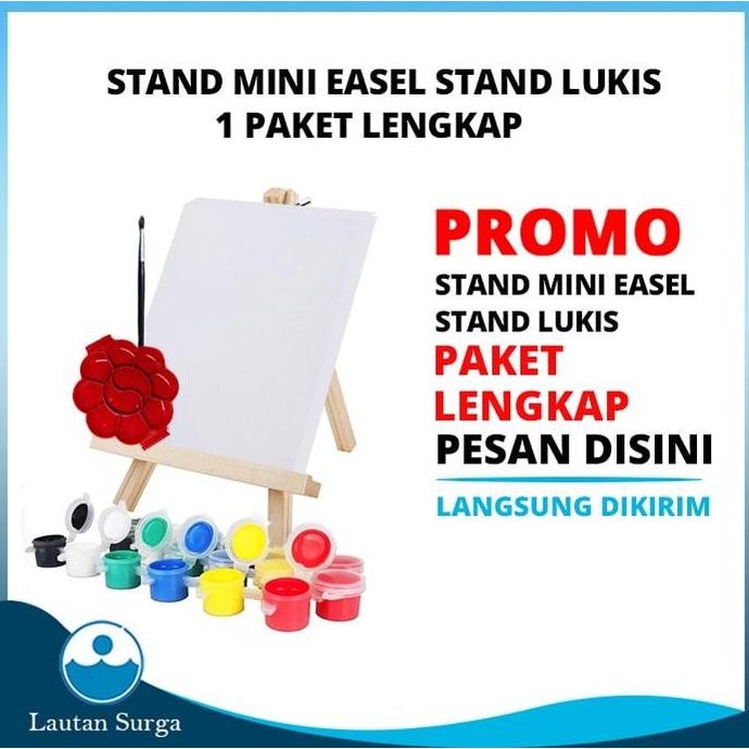 

Paket Melukis, Paket Diy Easel + Canvas + Kuas + Cat Akrilik, Satu Set