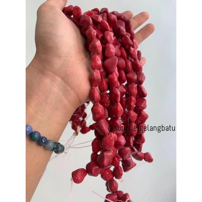 Manik Batu Alam Red Phyrus Beads 20 X 10Mm Bahan Rangkai Pirus Merah