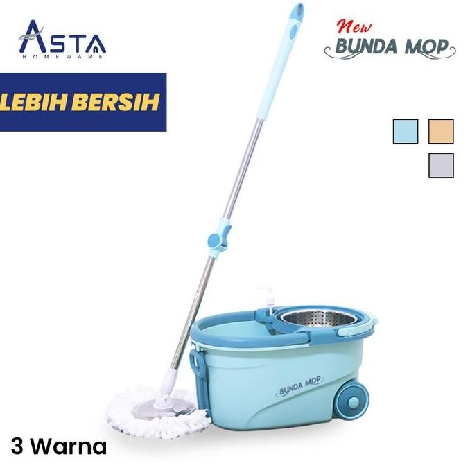 Alat Pel Lantai Praktis Putar Spin Mop Bunda Mop Roda Besar Ember Bucket Stainless