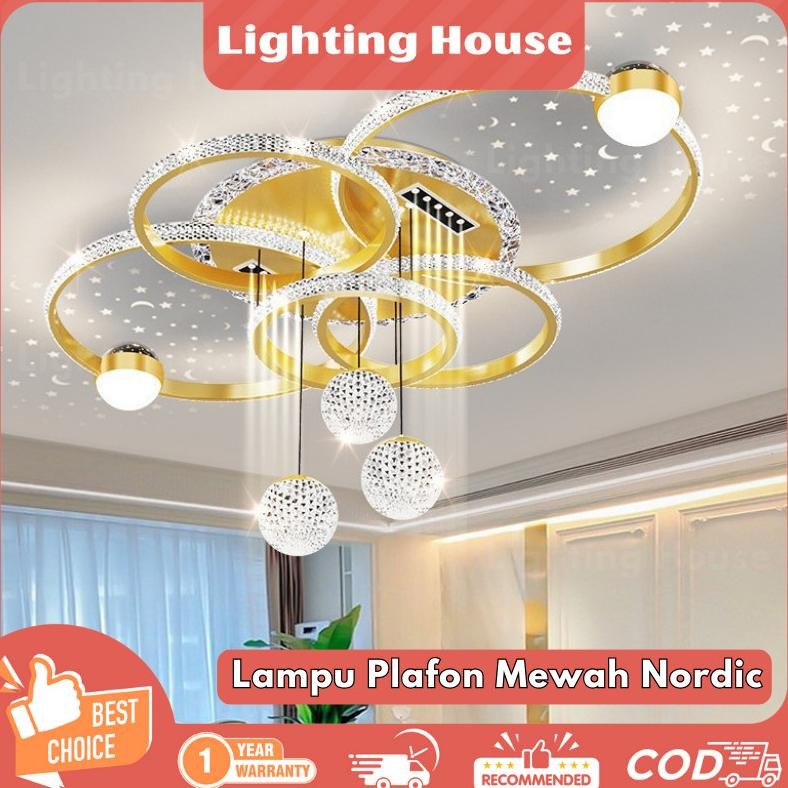 Lighting House(Garansi 1 Tahun) Lampu Plafon Minimalis 110cm LED+REMOTE 3 Warna Lampu Hias Plafon Pr