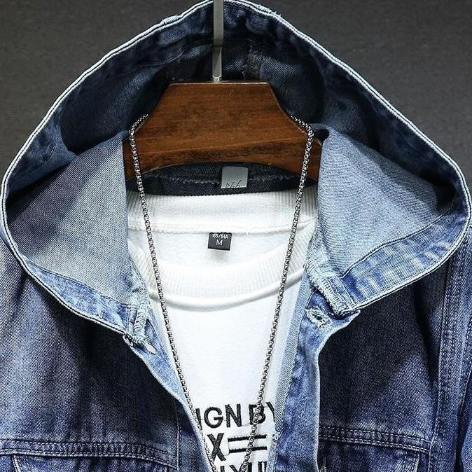 Jaket Jeans Denim Kupluk Bertopi Pria Wanita Terbaru Cowok Distro Keren Tebal Casual KS