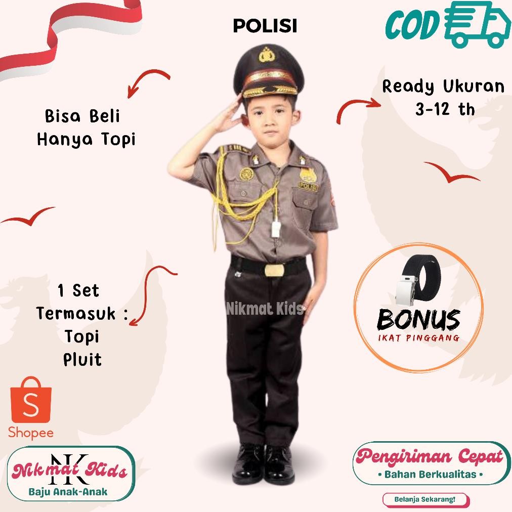 Baju polisi profesi anak baju kostum anak polisi biasa dinas polisi pocil keren terkini anak kostum 