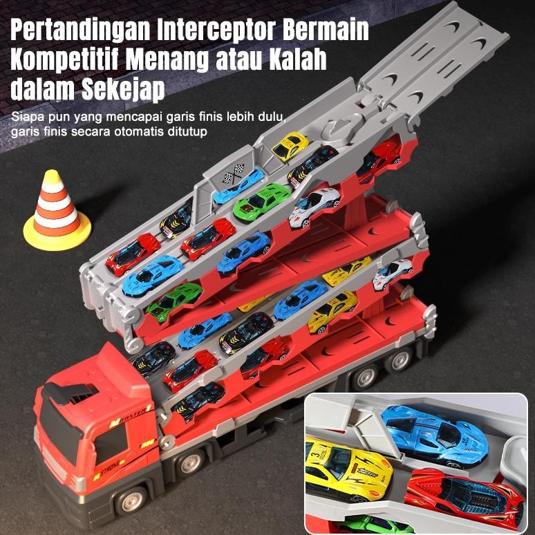 Do86 Truk Kontainer Mobil Mainan 2In1 Set Mobil Truk Transformasi Dapat Meluncur Dengan Penyimpanan 