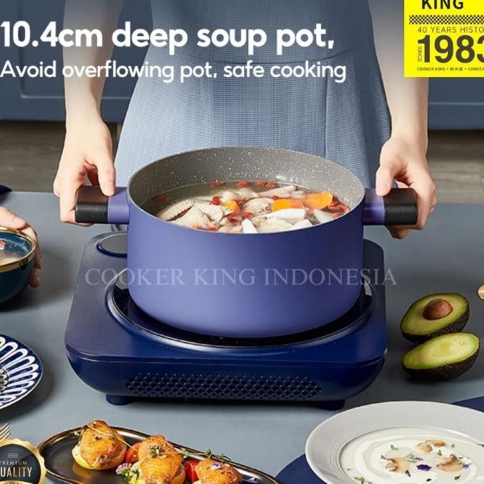 Cooker King Casserole Panci Deep Soup Pot 22Cm Lid Non Sti Serenity Blue Series