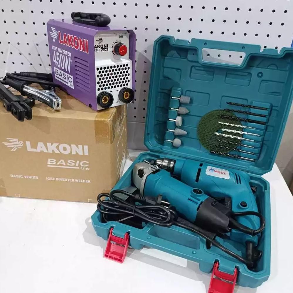 Terlaris Paket Mesin Las Lakoni 450Watt / Kawat Las / Gerinda Mailtank / Bor Mailtank 1Omm Variable 