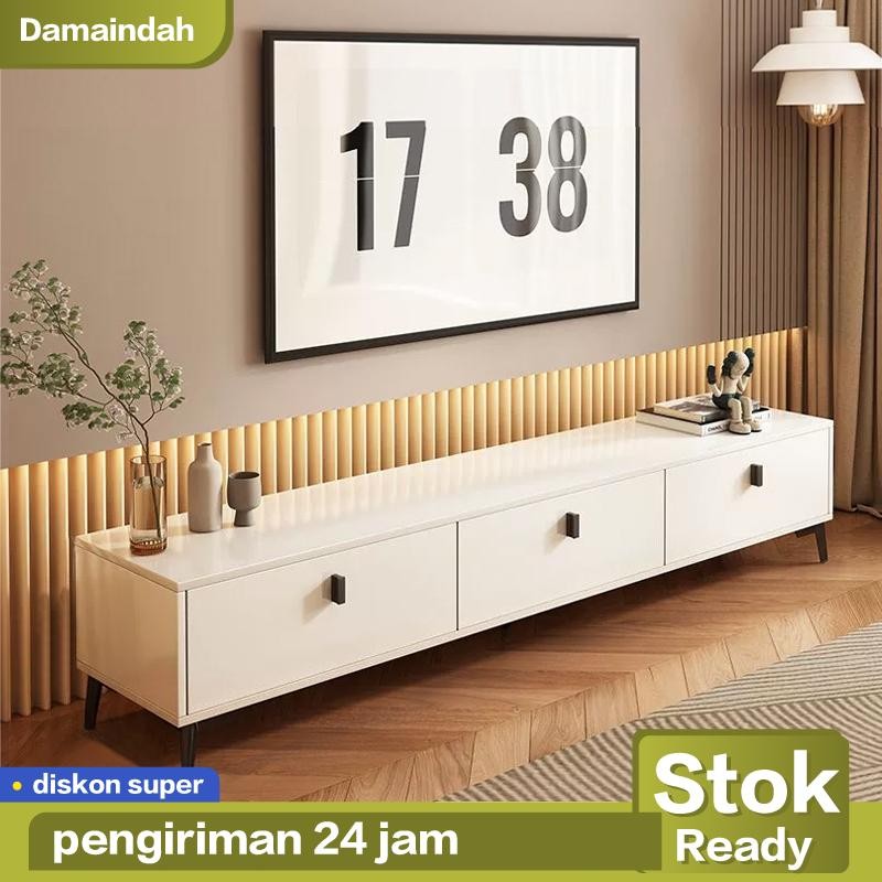 Lemari TV Minimalis Modern/Lemari Tv Estetik Minimalis Mewah [Putih] - Ringan & Kaki Baja Karbon | 1
