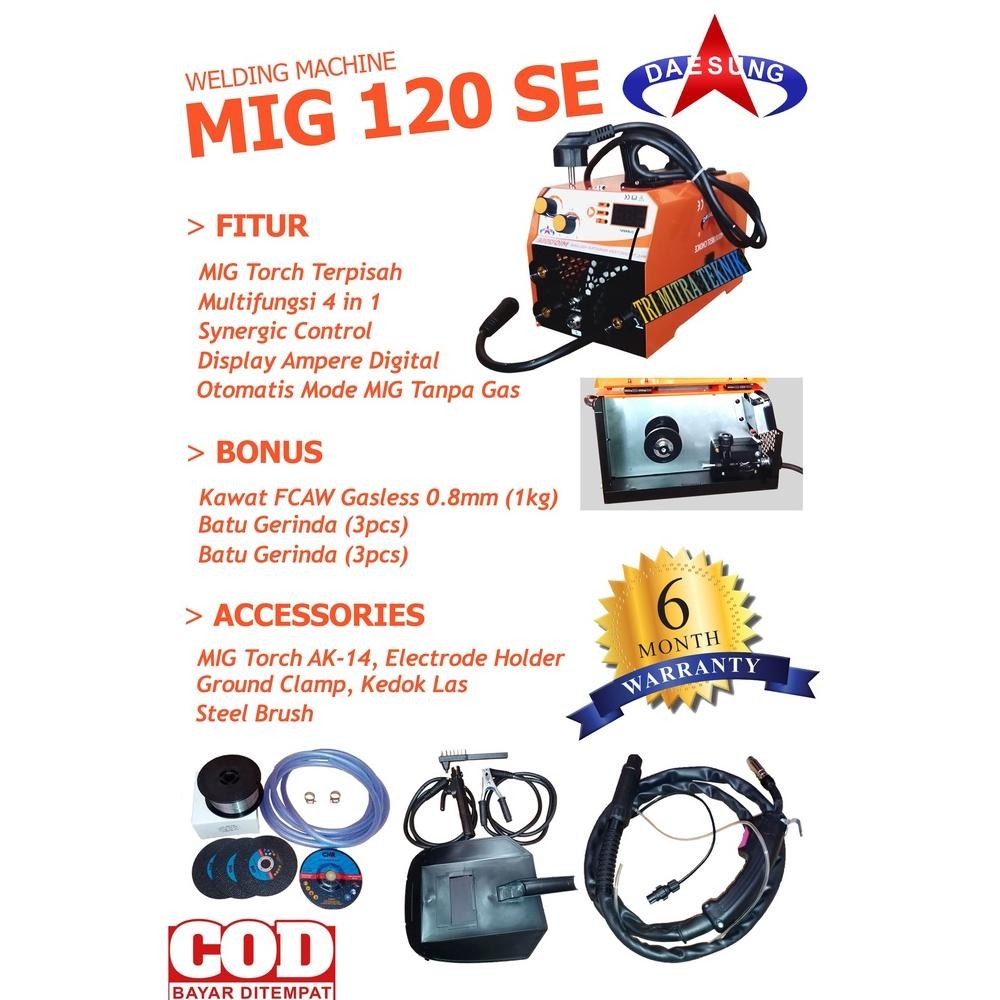 Terlaris Fullset Bergaransi Mesin Las Mig Daesung Mig-120Se Dua Mode Bisa Pakai Gas Atau Tanpa Gas