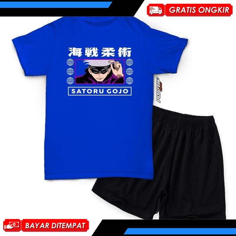 (New Cod) Baju Kaos Anak Setelan Satoru Gojo Anime Harian Laki Perempuan Mv-20