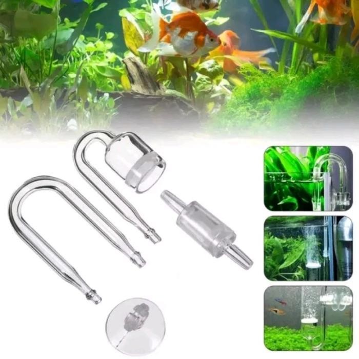 AL Mini Difuser AquaScape Kaca dengan Fulset: 1x Diffuser, 1x Dop Tempel Kaca, 1x Chek Valve, 1x U P