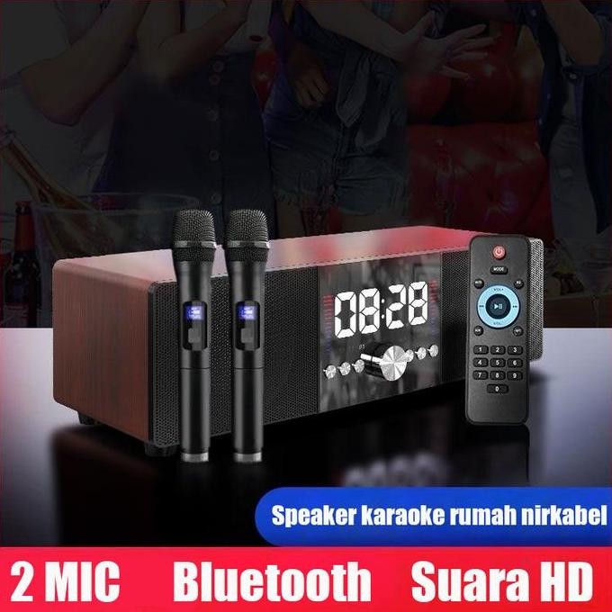 Hot ProdukE11 Speaker Bluetooth Karaoke 2 Mic Wireless Speaker Multifunction 5.0 Bluetooth Full Bass